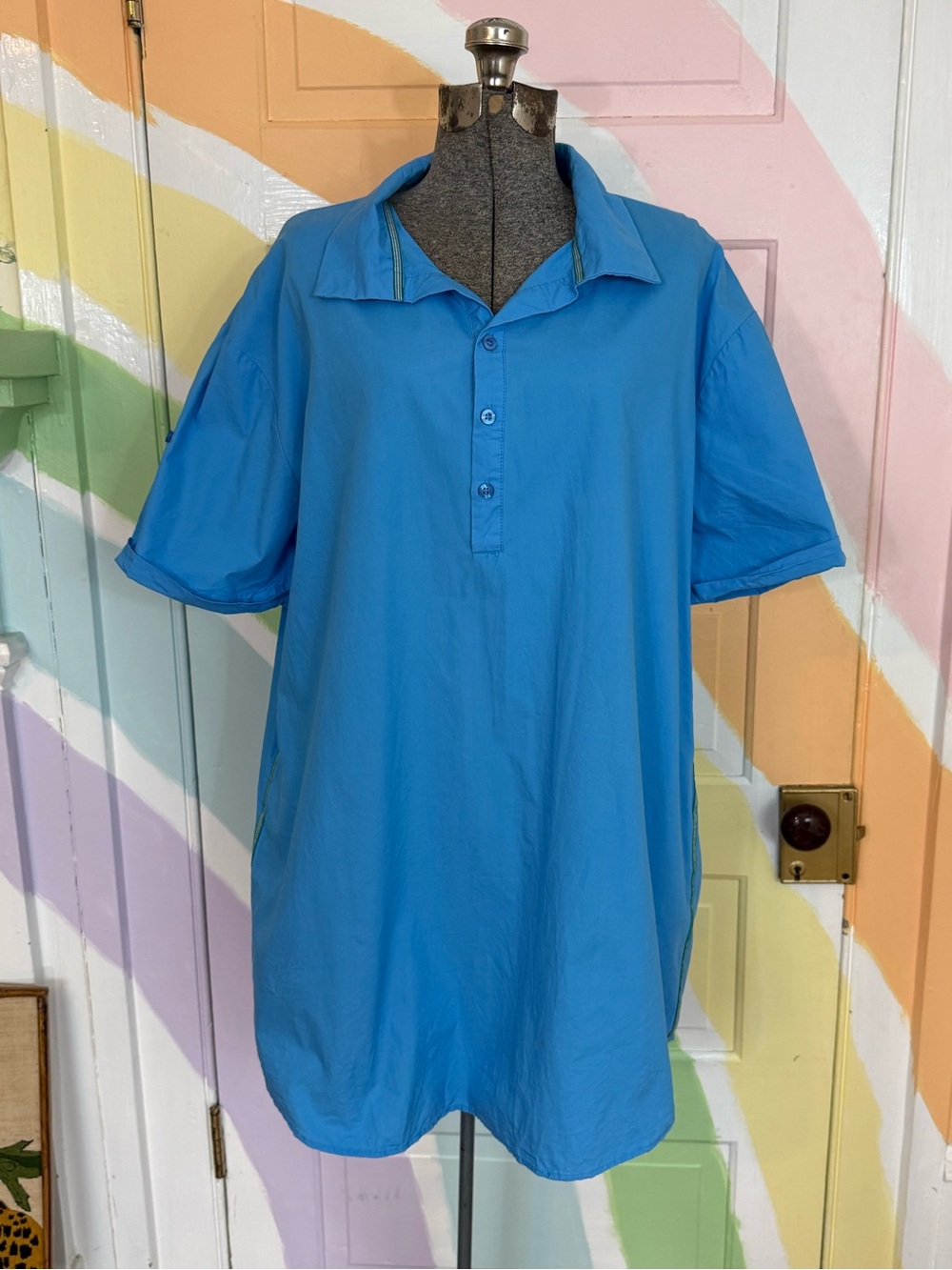 Caryn Lawn Collard Cotton Poplin Preppy Short Sleeve Shirt Dress Sz M 🧡🍄